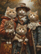 Anthropomorphic cats posing for 1700 family painting, charming retro. Generative AI. C005
