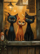 Anthropomorphic cats posing for 1700 family painting, charming retro. Generative AI. C006