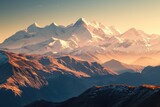 Fototapeta Tematy - Majestic view of snow-capped mountain  during sunrise, AI generated