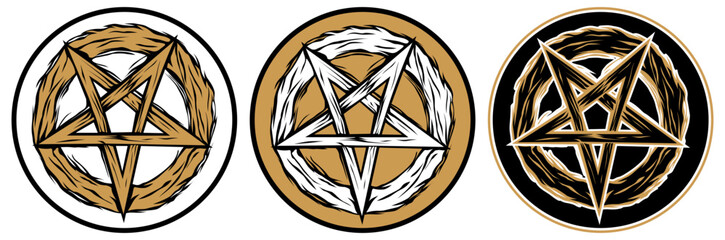 Set golden pentagram sign. mystrious pentacle symbol vector illustration