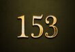 Old gold effect of 153 number with 3D glossy style Mockup.	