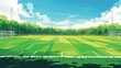 Sunny socccer or rugby artificial green grass field 