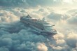 ahead in sky Cruise ship flies in clouds fog sunset sunrise