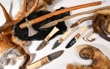Fototapeta Sypialnia - Stone Age Tools with Knives and Animal Fur