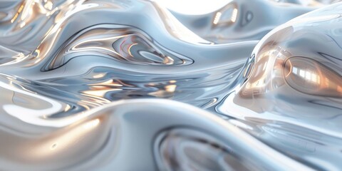 Canvas Print - 3D composition fluid metallic textures and reflections, against a pristine white background.