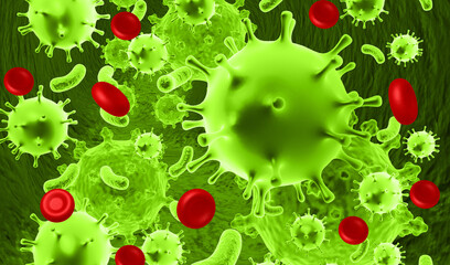 Sticker - HIV virus on isolated background. 3d illustration.