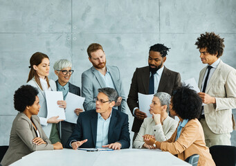 Wall Mural - young business people meeting office teamwork group success corporate senior mature colleague together