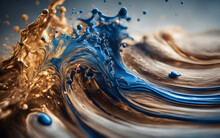 Spectacular Image Of Blue Liquid Ink Churning Together. Digital 3D Art.
