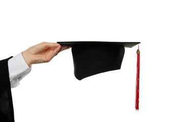 Wall Mural - PNG, graduation cap in hands, isolated on white background.
