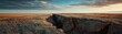 Wide view of a fissure in an open field, dusk, fissure, landscape, sunset, open, field, nature, crack, scenic, view, evening, split, slope, dent, sun, hill, gully, sundown, cliff, bluff, cleft, terrai