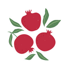 Wall Mural - Hand drawn pomegranate vector illustration. Ripe pomegranate with leaves on white background. Design for wallpaper, textile, print, decor, poster, card.