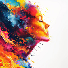 Wall Mural - A colorful painting of a woman's face with a blue and orange swirl