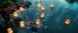 Calm nature scene floating lanterns symbolizing letting go of stress and negativity for peace of mind