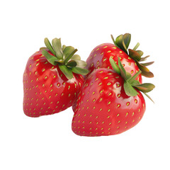 Wall Mural - Two strawberries with green leaves on a Transparent Background