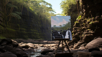 Wall Mural - waterfall in forest.