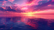 A beautiful sunset over the ocean with pink and purple hues