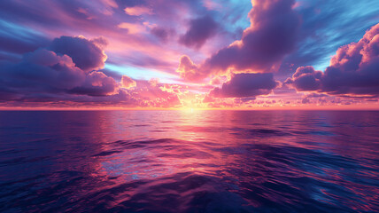 Wall Mural - A beautiful sunset over the ocean with a pink and purple sky