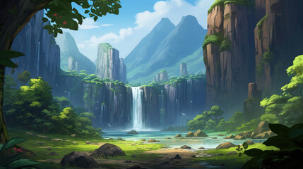 Wall Mural - waterfall in forest.