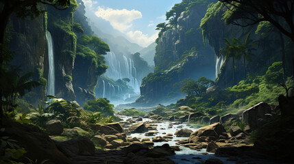 Wall Mural - waterfall in forest.