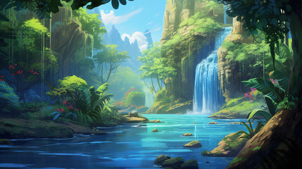 Wall Mural - waterfall in forest.