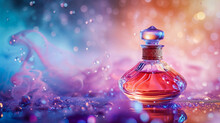 AI Generated Illustration Of An Exquisite Perfume Bottle Against A Backdrop Of Vibrant Colors