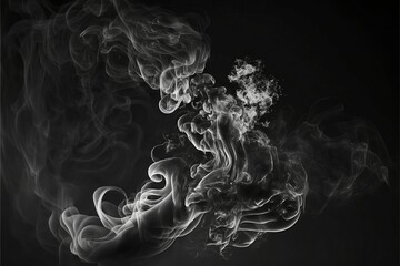 AI generated illustration of dark black smoke and steam on a gray background