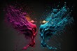 AI generated myriad of multicolored paint splashes on black background