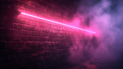 Canvas Print - A brick wall with a pink line of light shining on it