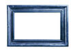 Old blue wooden wide frame on a white and transparent background. PNG.