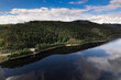 Barrier lake of the Oder river in front of the dam - near the town of Bad Lauterberg, Harz mountains, Lower Saxony, Germany. Aerial view.