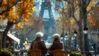 a couple of older women sitting on top of a wooden bench
