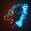 AI generated illustration of a growling wolf head with furious eyes on an isolated background