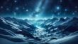 Photo real as Alpine Bliss Snowy hills under a starry night a winter tale in white. in nature and landscapes theme ,for advertisement and banner ,Full depth of field, high quality ,include copy space 