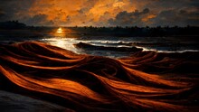 AI Generated Image Of Sea Waves Breaking Beach During Sunset