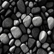 AI-generated illustration of an array of black and white rocks scattered across a flat surface.