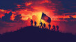 Silhouetted soldiers with flag against dramatic sunset on Day of Valor (Araw ng Kagitingan)
