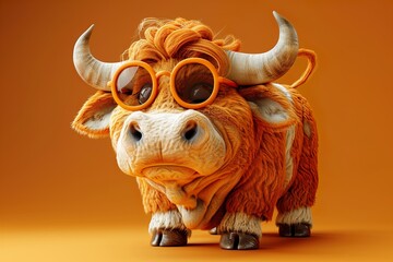 Poster - Creative animal concept. Bull in sunglass shade glasses