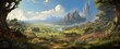 AI generated illustration of a beautiful landscape with large trees and stunning scenery