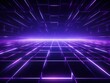 violet light grid on dark background central perspective, futuristic retro style with copy space for design text photo backdrop