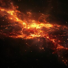 Wall Mural - orange galaxy in black deep space - a bright and fictional lactic way wallpaper with stars and rays 