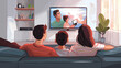 Family watching tv, talking, sitting, businesswoman, group of people, discussion