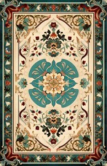 Canvas Print - AI generated illustration of a vibrant and colorful rug with a beautiful floral pattern