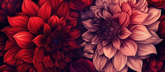 Wall Mural - A closeup shot of a vibrant red and pink flower against a dark background, showcasing the intricate details of its petals. A beautiful display of natures artistry