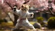 AI generated illustration of a cat wearing a karate uniform