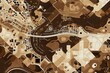 Brown and white pattern with a Brown background map lines sigths and pattern with topography sights in a city backdrop