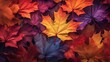AI generated illustration of an autumn scene with colorful leaves scattered across the floor