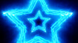 Abstract motion of glowing energetic plasma star shape. Blue neon  colored bright fog lines on a black background. Radial concentric star shapes flashing pattern.
