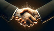 © Wirestock - Two human hands clasped in a handshake, overlaid with glowing circuitry patterns