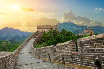 Wall Mural - The Great Wall of China at sunset. Famous travel destinations in China.