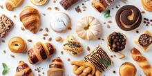 Various Traditional French Pastries And Desserts. White Isolated Background